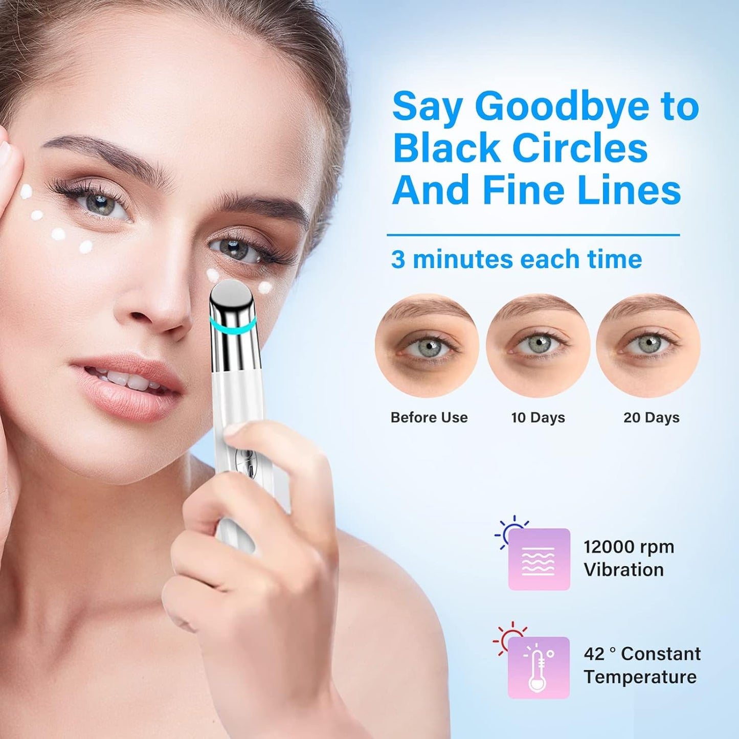 Eye Face Massager, Electric Facial Massage Wand Tool, 42℃ Heated Skin Care Device for Dark Circles and Puffiness, Smooth Lip Wrinkles, Promote Essence Absorption