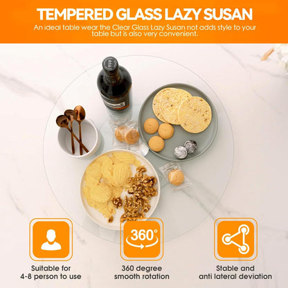 Felic Tempered Glass Lazy Susan, Turntable Tabletop Rotating Serving Tray, 360° Rotating Tray Serving Plate, Dining Table Top/Spices Storage Holder for Family Gatherings, Banquets, Weddings (50cm)