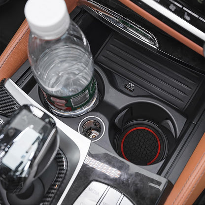 XINLIYA 4PCS Car Cup Holder Coasters, Dustproof Automotive Interior Accessories Mat, Non-Slip Insert Water Bottle Holder Pads, 2.75 Inch Universal for Vehicles, Trucks, RVs and More（Black/Red）