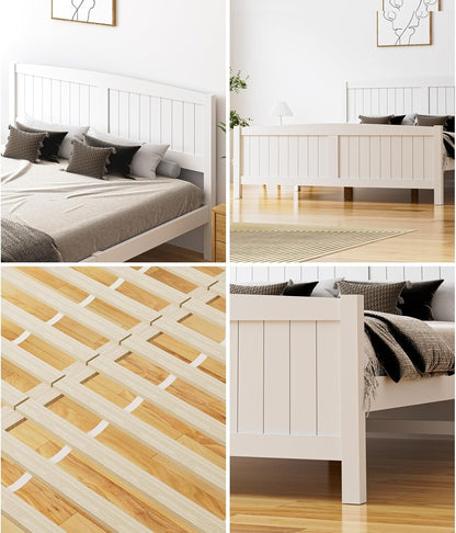 OIKITURE Queen Size Wooden Bed Frame Hampton-Style, Pinewood Bed Frame Platform with Bed Head and High Bed Leg - Compatible with Australian-Sized Mattresses, 211X161X94cm