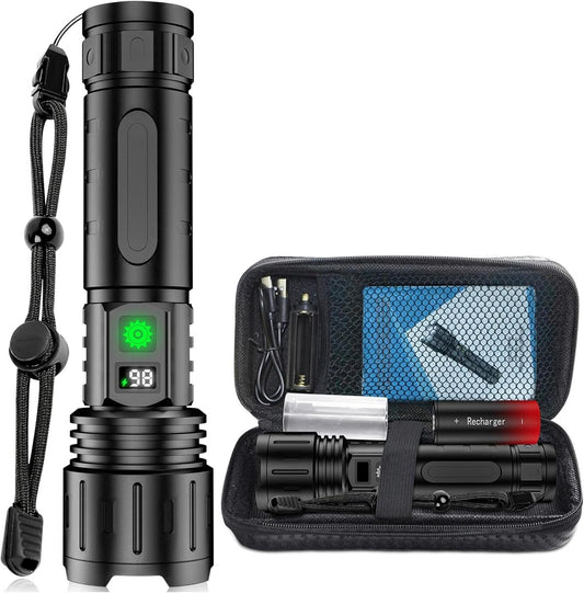 Billhol 990000lm Super Bright Survival Flashlight, Luvique Flash Light, Led Portable Rechargeable Tactical Flashlight, 5 Modes, Ipx5 Waterproof, Zoomable, Running Time