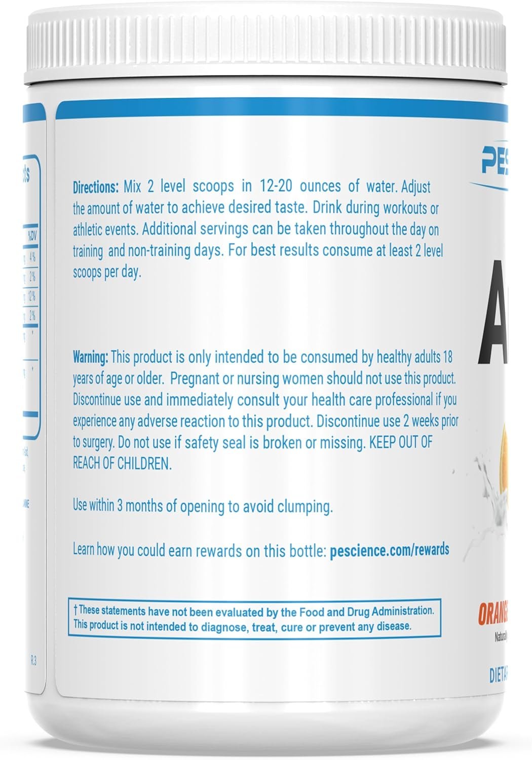 PEScience Amino IV, BCAA and EAA Powder with Electrolytes, 30 Servings, Orange Dreamsicle
