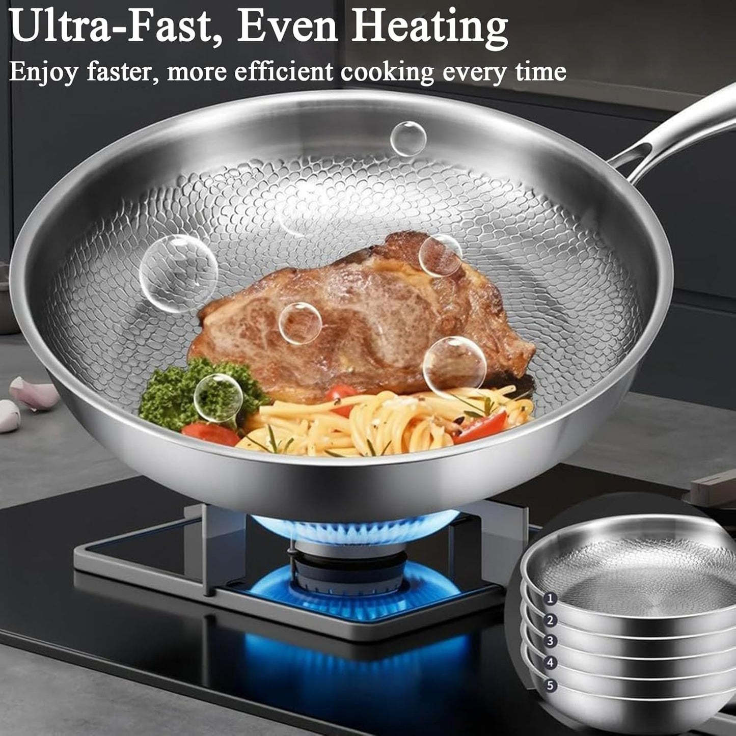 Padella Fritta Essenziale In Titanio - Padella Antiaderente Con Coperchio | Magic Fry Frying Griddle | Padella Antiaderente In Titanio Con Coperchio E Spatola - Gadget Per Utensili Da Cucina Per