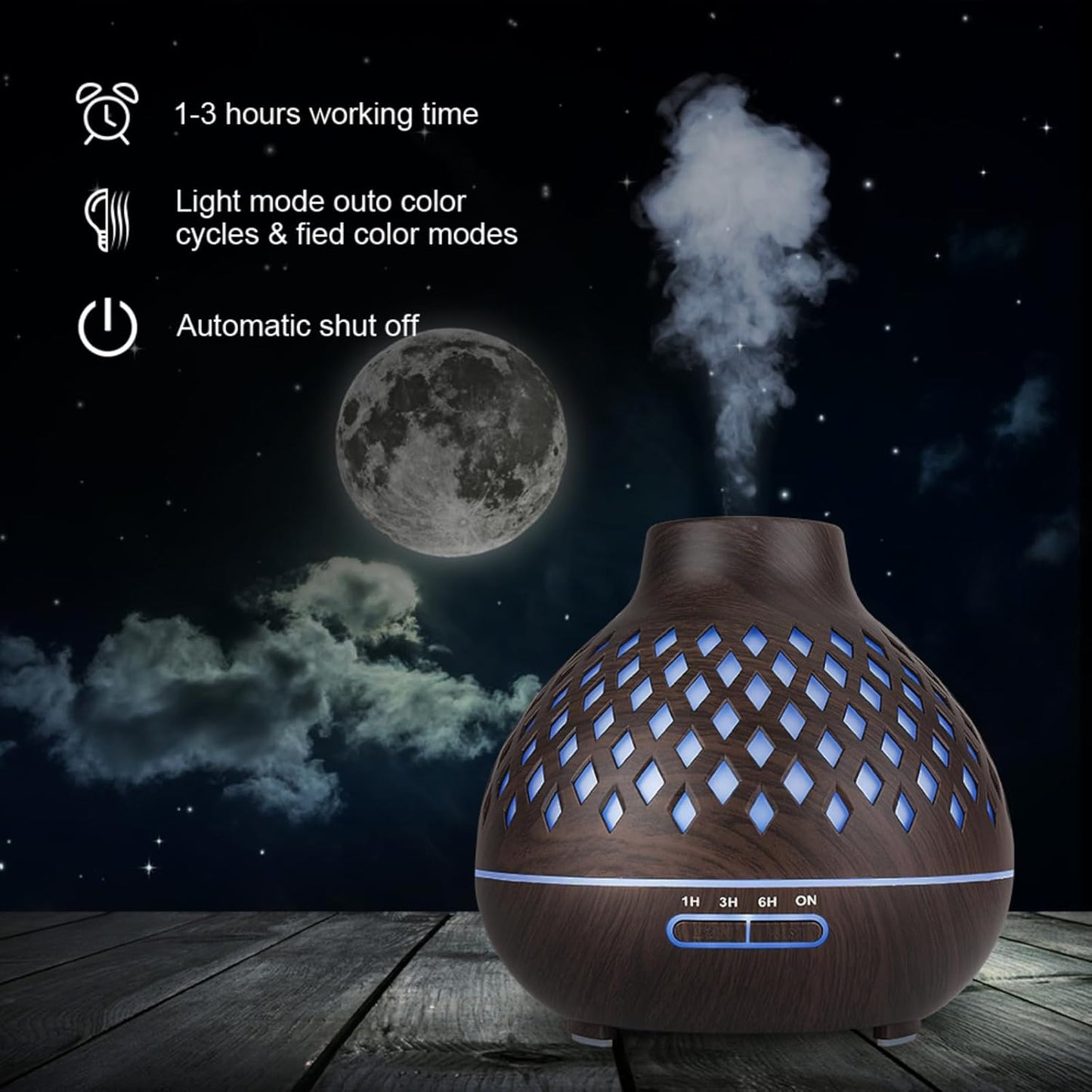 Essential Oil Diffuser, Aromatherapy Diffuser 500ml with Remote Control, 4 Timer & Auto-Off Safety Switch, 7 Color LED Lights Mode, 10 Hours Quiet Humidifier for Bedroom, Office & Home