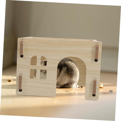 Wooden Hamster Hideout House Multifunctional Small Animal Habitat for Guinea Pig Chinchilla Hedgehog Rabbit Safe Wear Resistant Design with Feeding Watering Platform