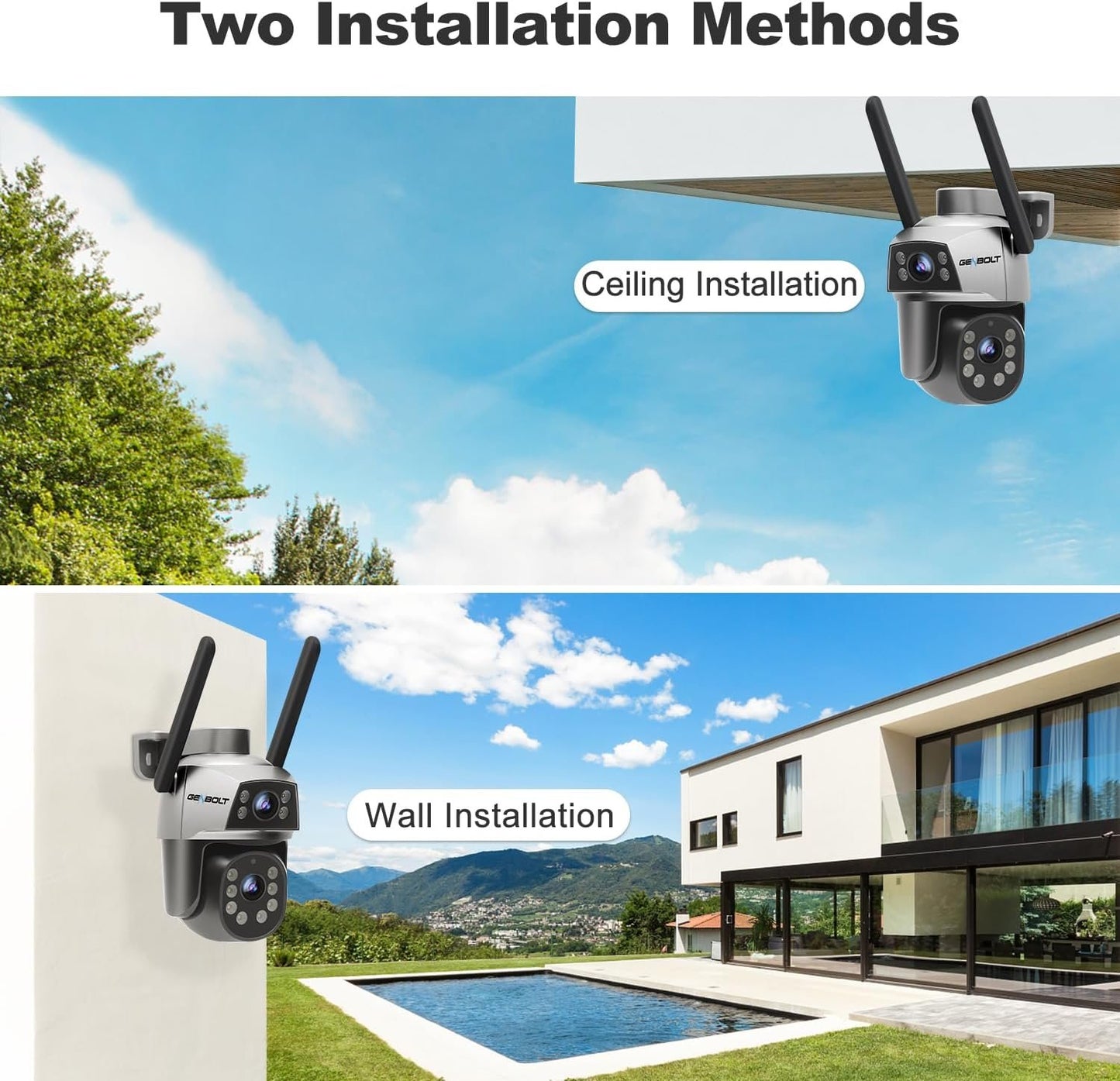 GENBOLT WiFi Security Camera Outdoor with PoE, Dual Lens Home Surveillance IP Camera CCTV with Color Night, Auto Tracking Human Detection Pan Tilt Digital Zoom Spotlight Camera