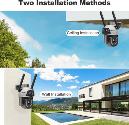 GENBOLT WiFi Security Camera Outdoor with PoE, Dual Lens Home Surveillance IP Camera CCTV with Color Night, Auto Tracking Human Detection Pan Tilt Digital Zoom Spotlight Camera