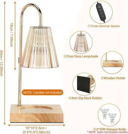 TOJUNE Dimmable Candle Warmer Light, Timer Electronic Wax Melting Lamp, Lantern Height Adjustable for Jar Scented, Home Decor, Yoga, Aromatherapy Gift with 2 Bulbs, AU Socket 220V (Amber)