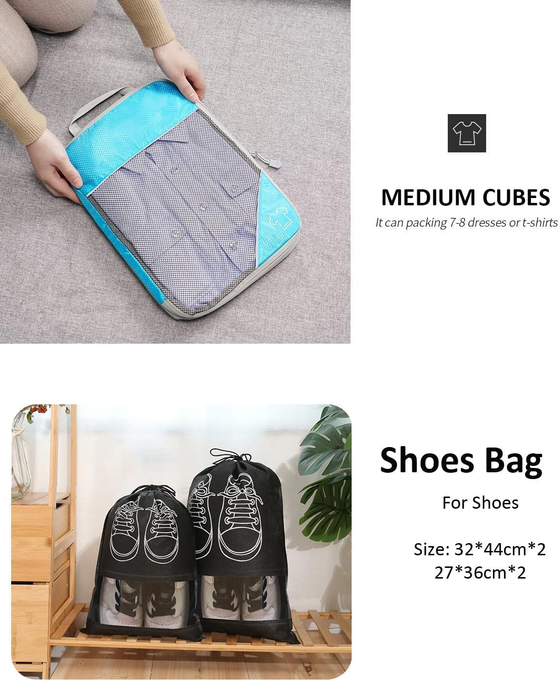 Compression Packing Cubes, Set of 9 Areaphmet Travel Packing Organisers travel packing cubes set Compression Bags for Travel Luggage Organizers for Suitcases Travel Accessories (Skyblue- 9pcs)