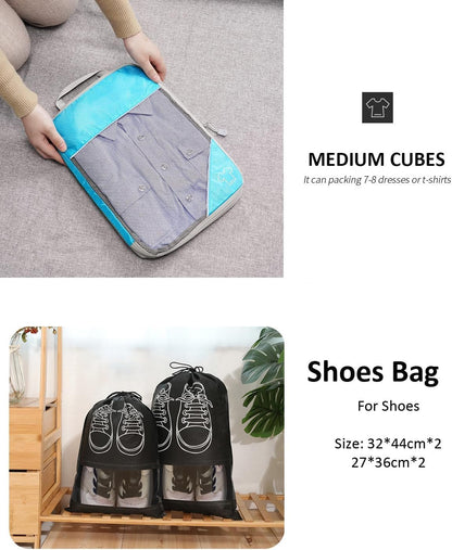 Compression Packing Cubes, Set of 9 Areaphmet Travel Packing Organisers travel packing cubes set Compression Bags for Travel Luggage Organizers for Suitcases Travel Accessories (Skyblue- 9pcs)