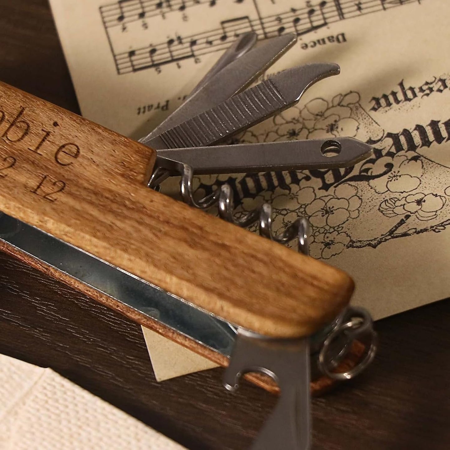 Bireviy Custom Name Multi-Tool Pocket Knife, Engraved Name Text Folding Knife Personalized Multi Function Mini Knives Wooden Handle for Birthday Gifts, Camping, and Everyday Use