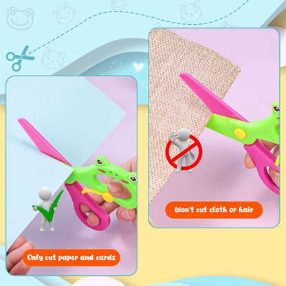 LOVESTOWN Toddler Safety Scissors, 4PCS Blunt Tip Adaptive Cute Training Scissor for Kids & Children, Playdough Tools Cutting Skills Preschool Training Activity, Construction Paper Cutting Art Crafts