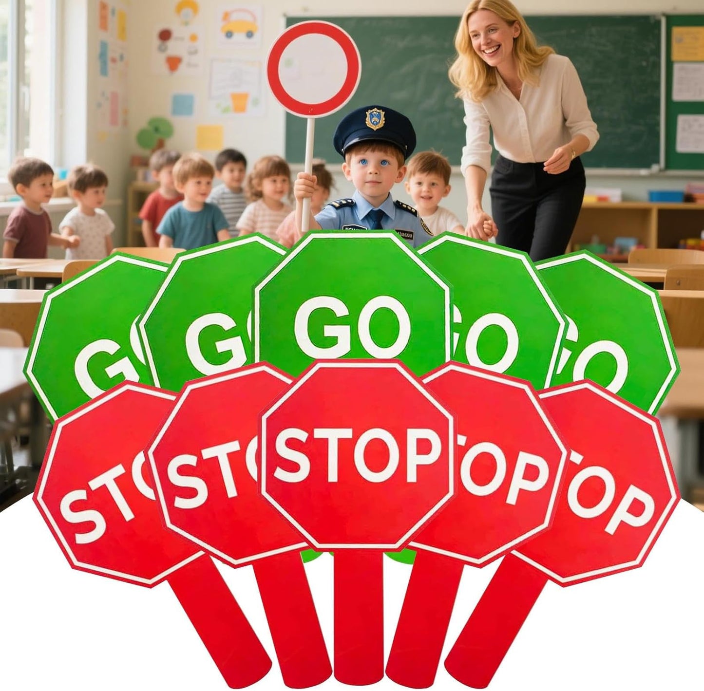Handheld Stop Sign, 10 doppio-laterale di Warning Paddles, 9,84 x 5,91 x 0,39 Inches Waterproof Street Safety Signs with Handle, Teaching Tool for Kids, School Bus Parking, Classroom
