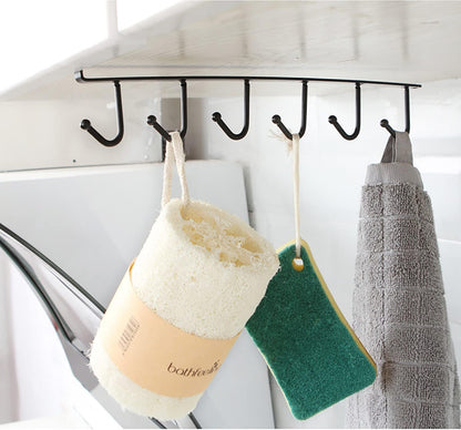 2 Pack Hanging Hooks Rack Cup Holder Under Cupboard Cabinet Coffee Mug Holder 6 Hooks Drilling Free Coffee Cups Holder Kitchen Utensil Storage Organizer Hook Rack