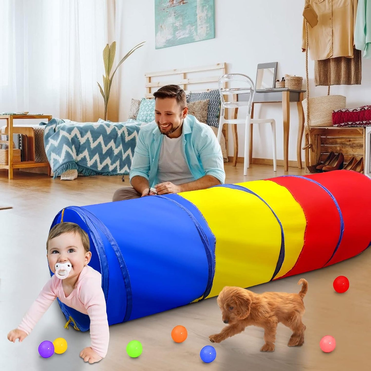 Kids Play Tunnel for Toddler 1-3, Pop Up Baby Tunnel Crawling Toys for Infant Children or Dog, 6 Foot Indoor Outdoor Toddler Toys for 1 2 3 Year Old Girl Boy Birthday Gift