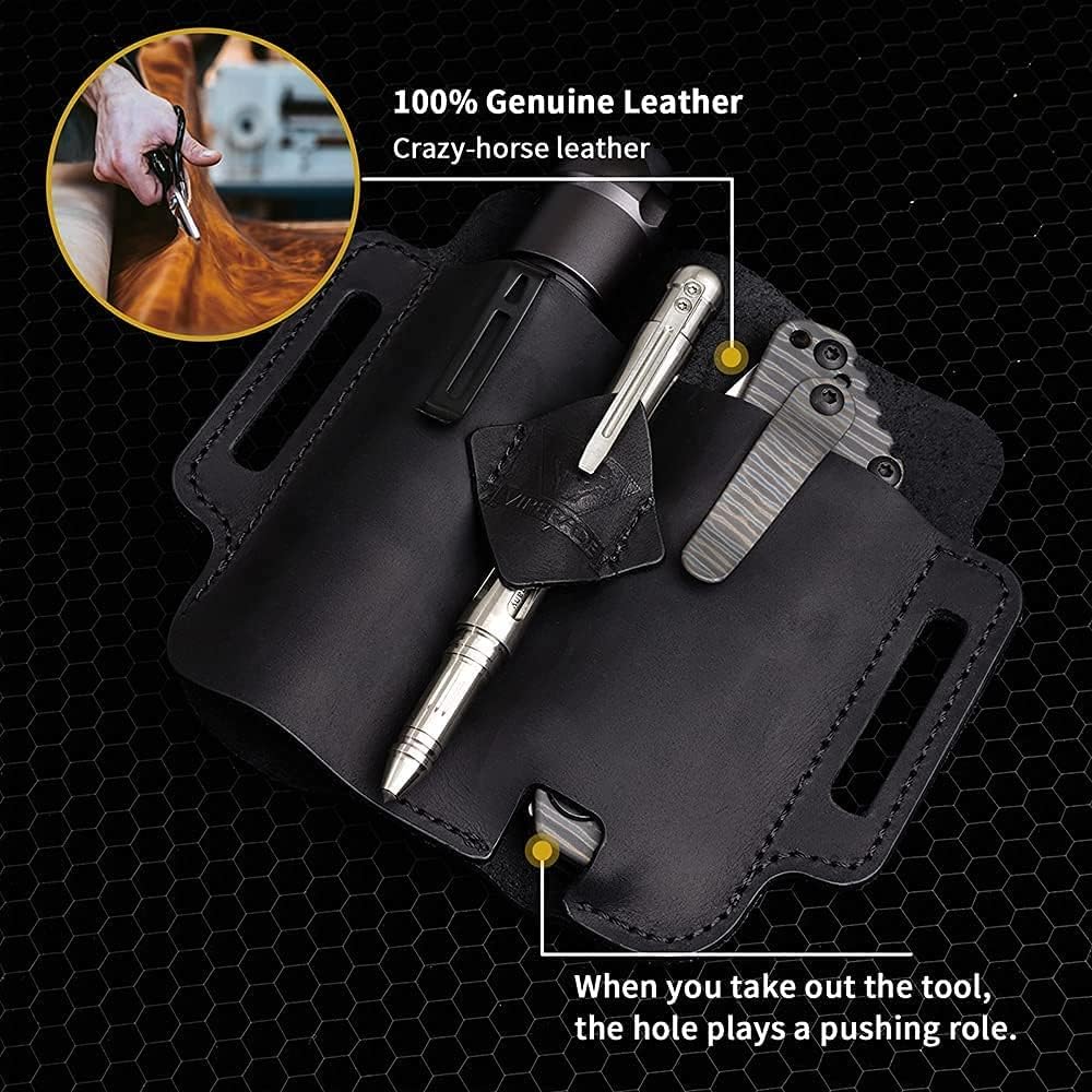 VIPERADE PJ19 Multitool Sheath, EDC Belt Organizer for Men, Leather Flashlight Holster, Pen Holder for Tactical Pen (Black)
