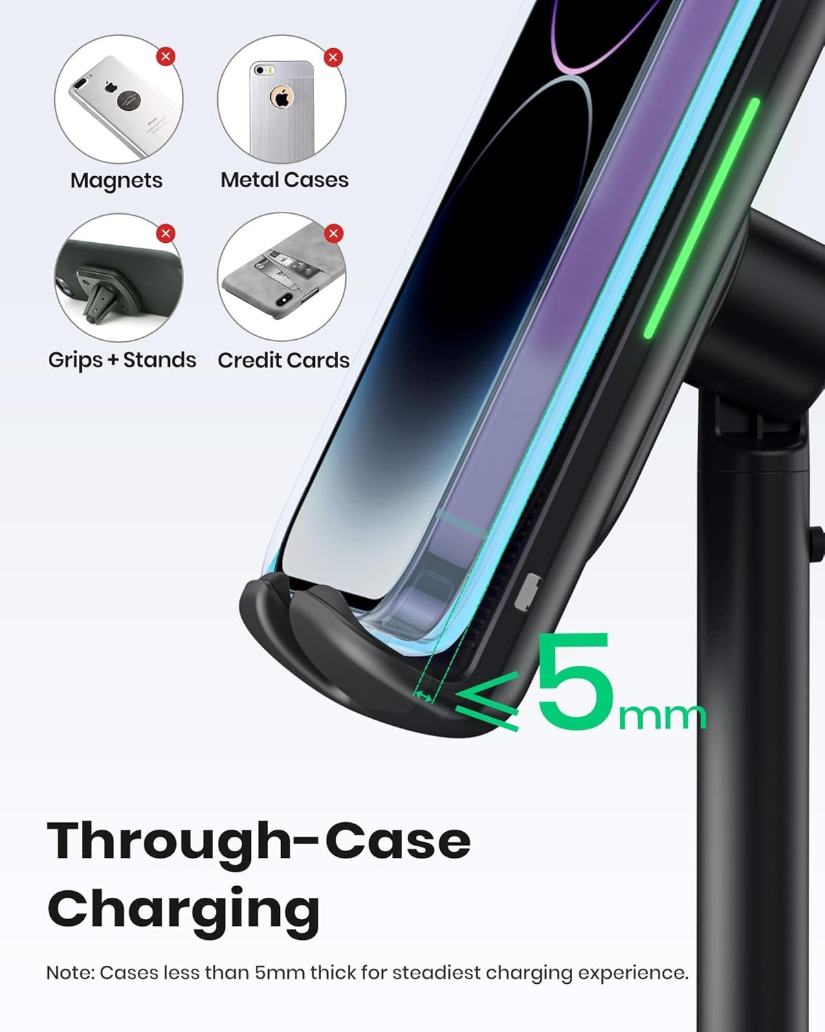 INIU Wireless Charger Stand, 15W Fast Wireless Charging Stand, Adjustable Angle Charger Dock Phone Holder, Wireless Charging Station Compatible with iPhone 16 15 14 13 12 11 Pro/Max Samsung S22 S21