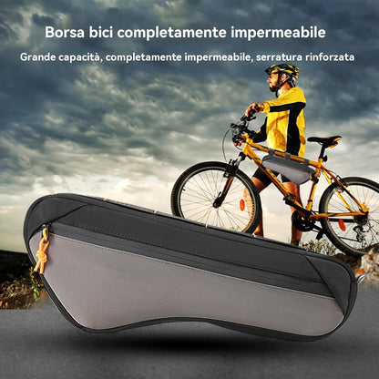 Cycling Pouch, Bikes Frame Bag, Water-Resistant Polyester Bicycles Handlebar Gear Bag, Secure Zipper Closure for Travel Outdoor Tools Keys Phone, 13.78 Inches Grey 1 Piece