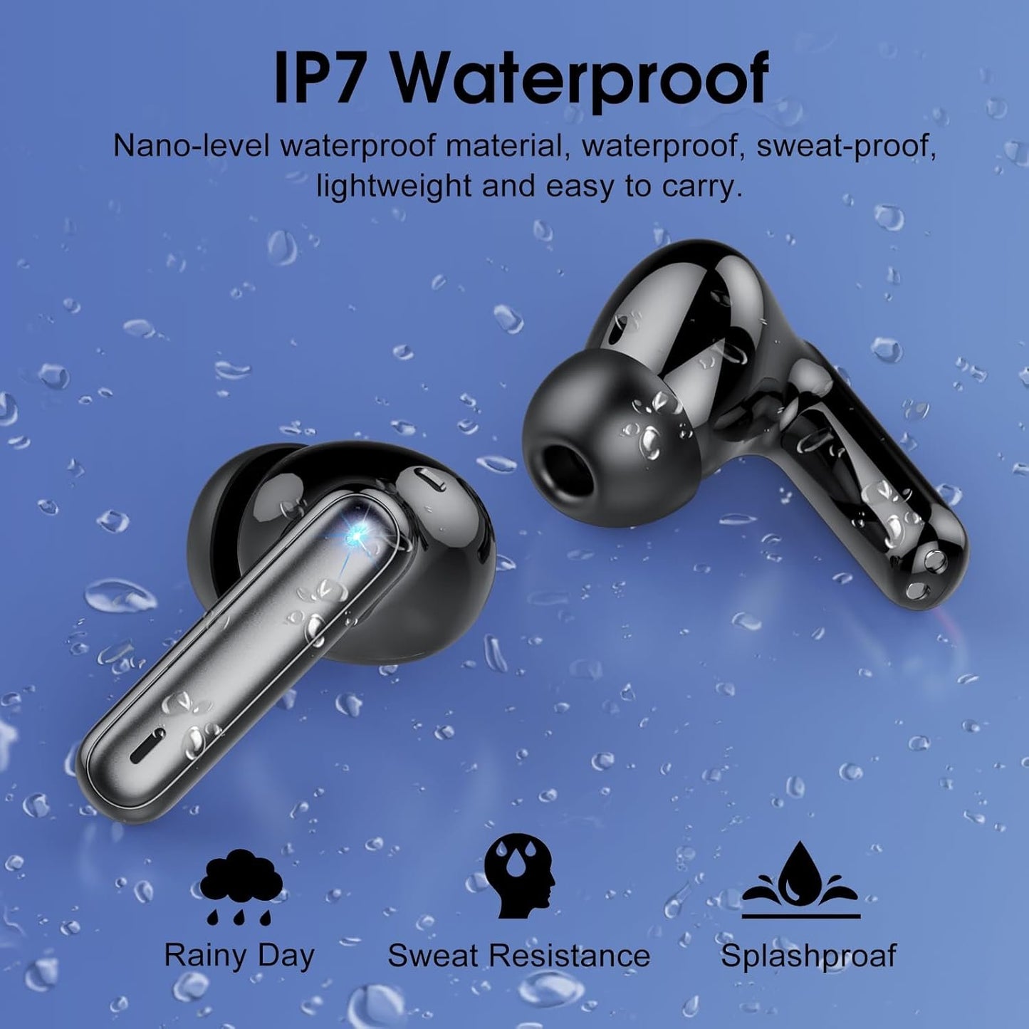 Wireless Earbuds, Bluetooth Headphones 5.4 HiFi Stereo, 40 Hrs Wireless Ear Buds with 4 ENC Noise Cancelling Mics, LED Digital Display USB C, IPX7 Waterproof in Ear Earphones for iOS and Android Black