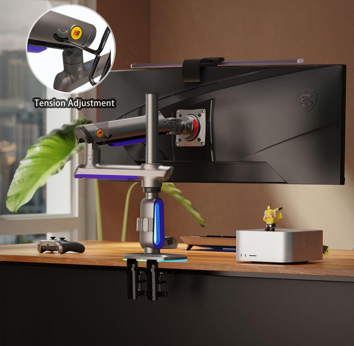 NB ERGONOMIC RGB Gaming Monitor-Arm for Flat/Ultrawide/Curved Monitors 32 to 60 inch, Heavy Duty Stand Load up to 20 kg, VESA 75/100 mm Monitor Mount G80