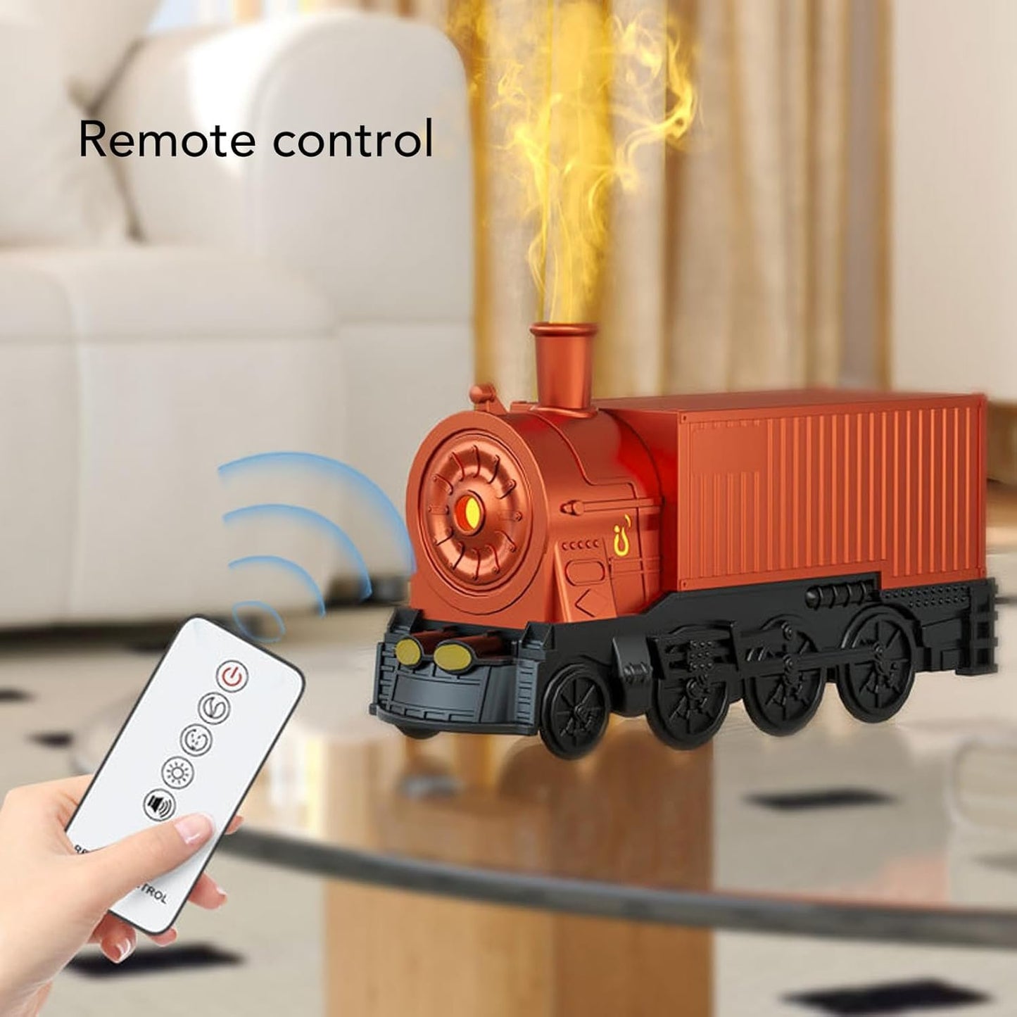 USB Essential Oil Diffuser, Train Shape Air Humidifier with Remote Control, 7 Colour Lights for Home Office Room, Fun and Delightful Decor, Aromatic Atmosphere, Moisturized Air