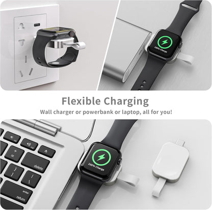 MMOBIEL Wireless Charger Compatible with Apple Watch - Compact USB-C Travel Charger for Apple iWatch - Magnetic Fast Charging Also Compatible with AirPods