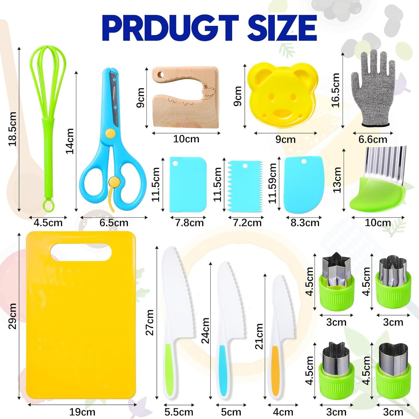 PELOSTA 18 Piece Play Kitchen Toys for Kids,Montessori Kitchen Tools for Toddlers Real Cooking,Kids Safe Knife,Gloves,Cutting Board,Scissors for Pretend Play,Birthday Gifts for Girls & Boys Age 3-8c