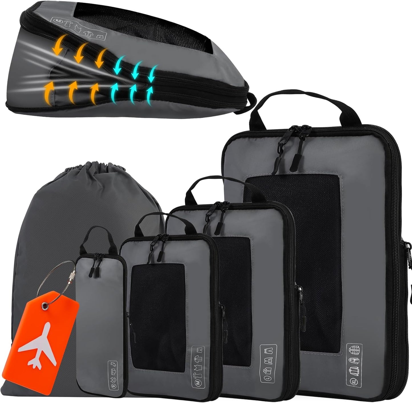 5-Piece Suitcase Organizer, Compression Packing Cubes Organizer Suitcase Space-Saving with Luggage Labels for Clothes Shoes Underwear Organizador Maleta 5 Sets