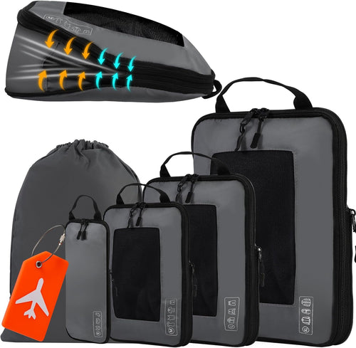 5-Piece Suitcase Organizer, Compression Packing Cubes Organizer Suitcase Space-Saving with Luggage Labels for Clothes Shoes Underwear Organizador Maleta 5 Sets