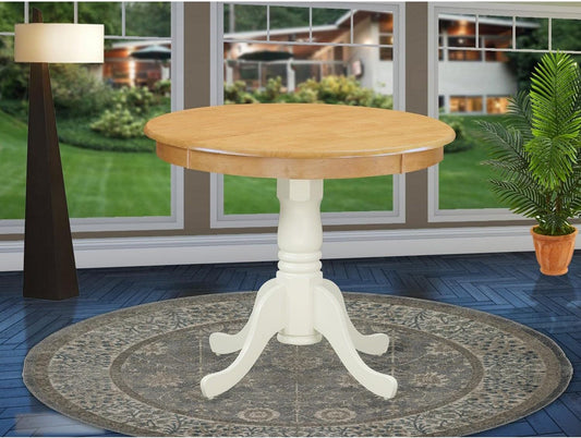 East West Furniture ANT-OLW-TP Antique Kitchen Dining Table - a Round Wooden Table Top with Pedestal Base, 36x36 Inch, Oak & Linen White