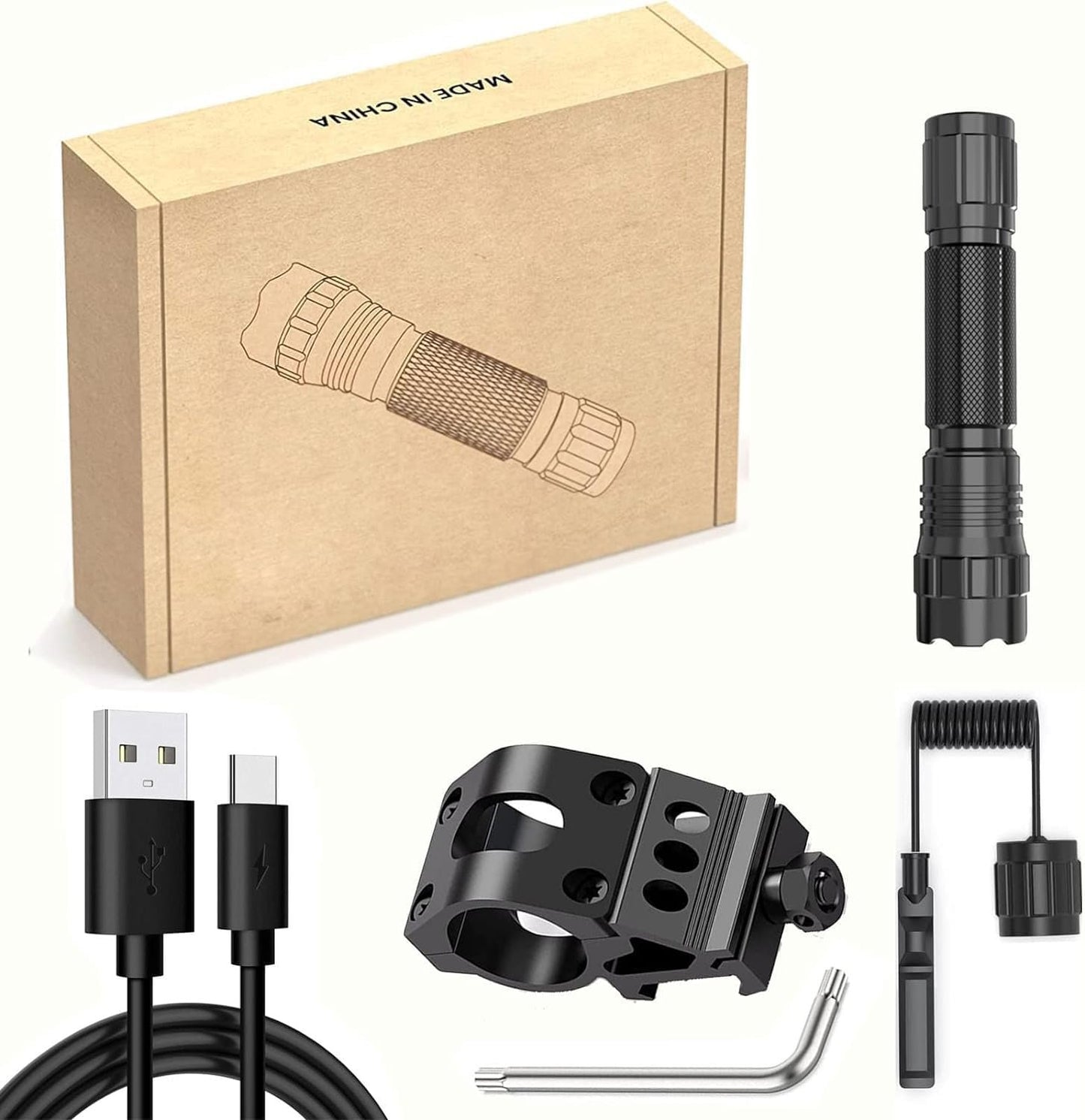 AUKEPATE Flashlight Rechargeable LED 1200 Lumens Flash Light, Charging Port Tactical Flashlights High Lumens
