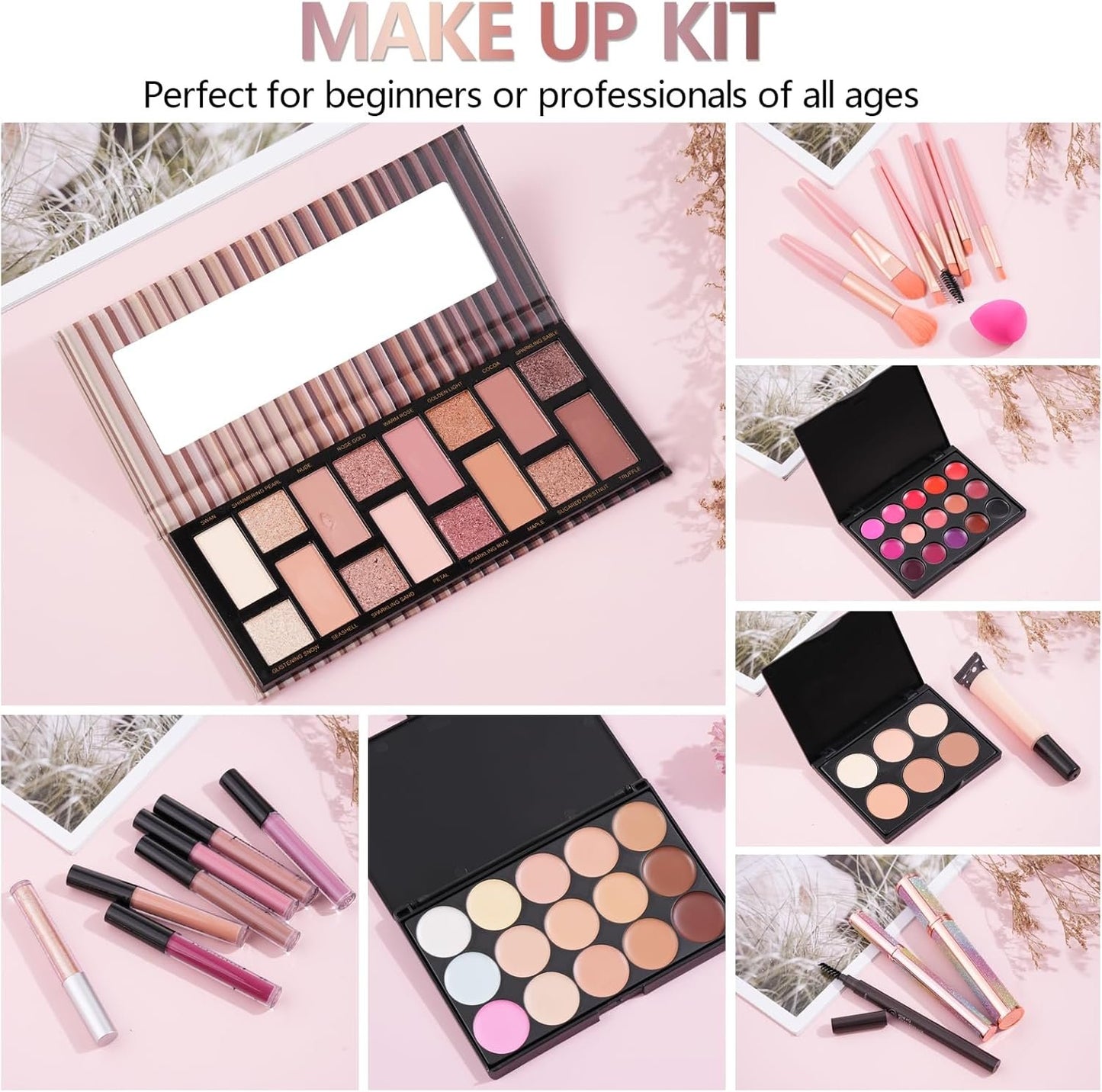 Makeup Kit For Women Full Kit Makeup Kit For Girls Gift Includes Sponge Eyeshadow Lip gloss Set Concealer Eyeliner Eyebrow Makeup Bag