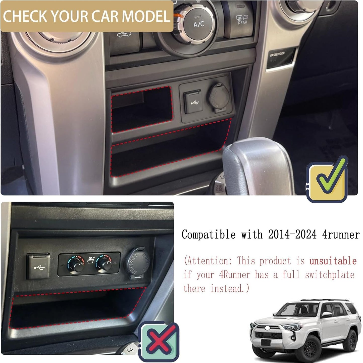 JDMCAR Storage Drawer Compatible with Toyota 4Runner Accessories 2014-2022 2023 2024 Center Console Organizer Storage Cubby Box Interior Accessories