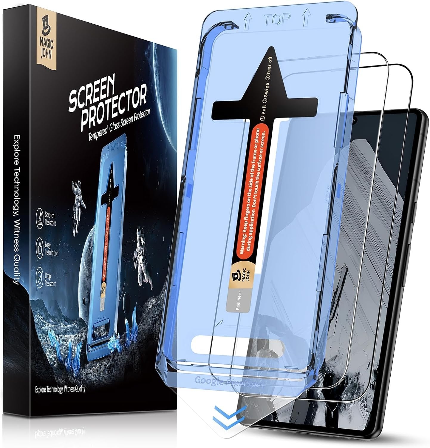 MAGIC JOHN 2 Pack for Google Pixel 8 Pro Tempered Glass Screen Protector, Auto Dust-Elimination, Bubble Free, HD Clear, Easy Installation