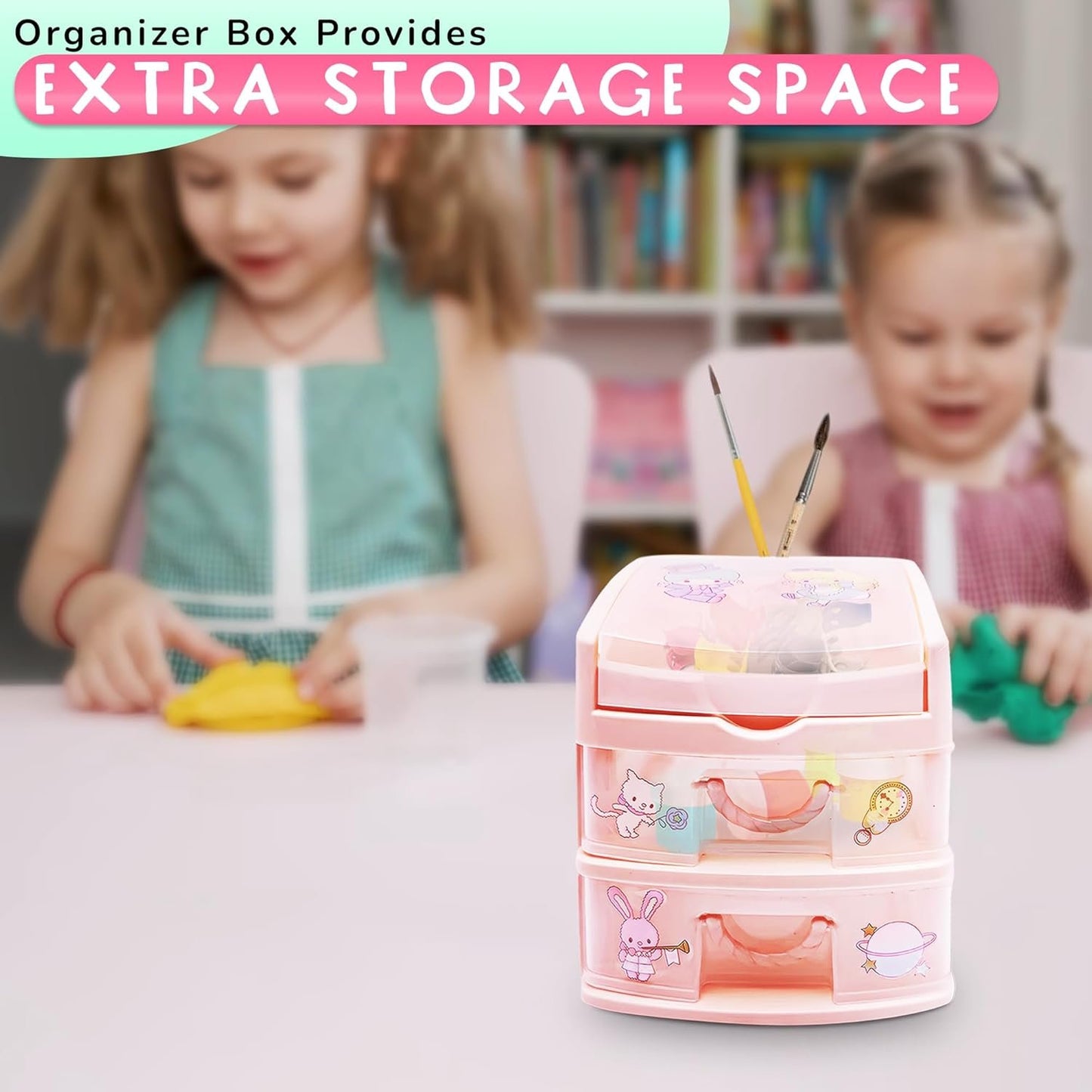 Desk Storage Organizer Pink Plastic Drawers - BURIUS San-X Desk Drawer Organizer Makeup Organizer Office Organization and Storage - Desk Accessories Aesthetic Tabletop Drawers Desktop Storage Drawer