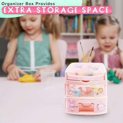 Desk Storage Organizer Pink Plastic Drawers - BURIUS San-X Desk Drawer Organizer Makeup Organizer Office Organization and Storage - Desk Accessories Aesthetic Tabletop Drawers Desktop Storage Drawer