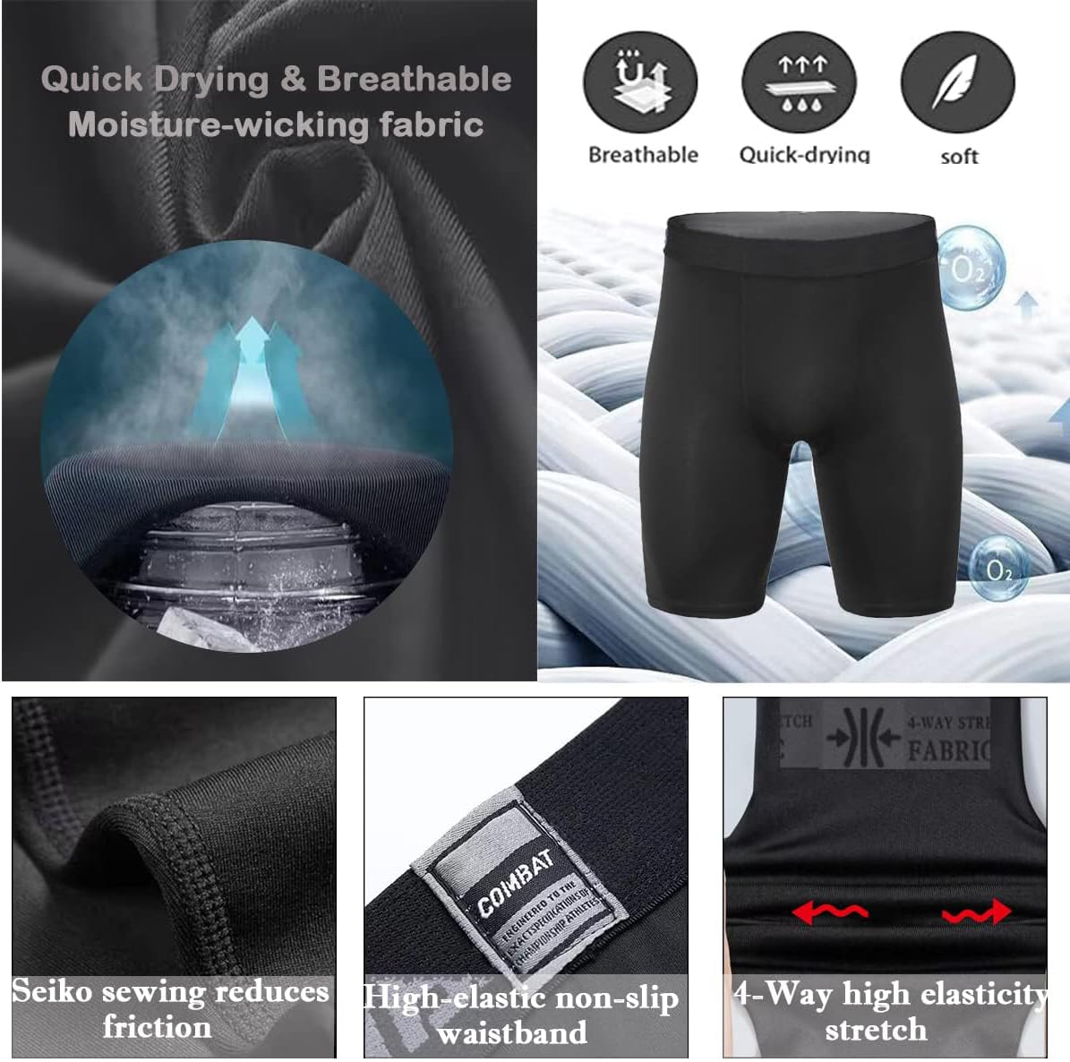 Smatstyle Men's Compression Shorts Running Shorts Sports Shorts Fitness Shorts Base Layer Short Gym Leggings Quick Dry Breathable