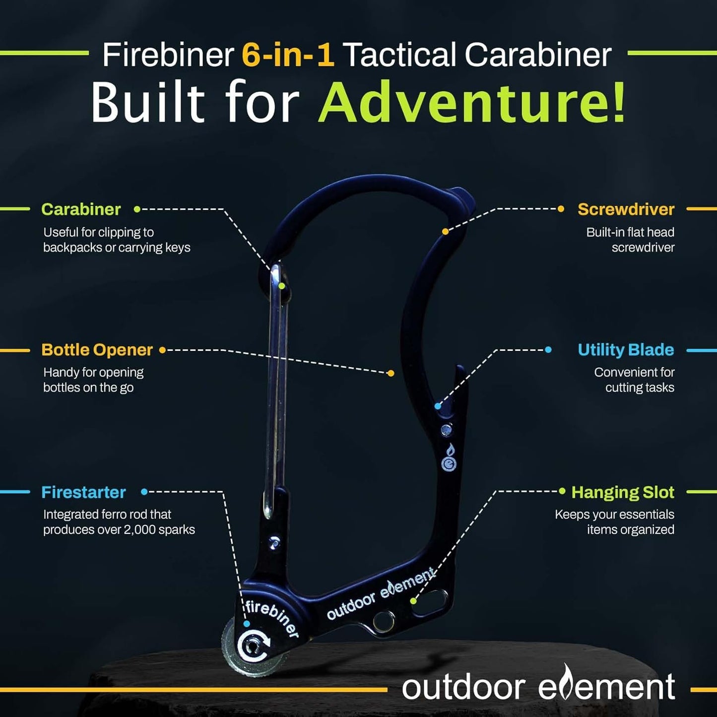 Firebiner - Fire Starter, Multi-Tool, Carabiner