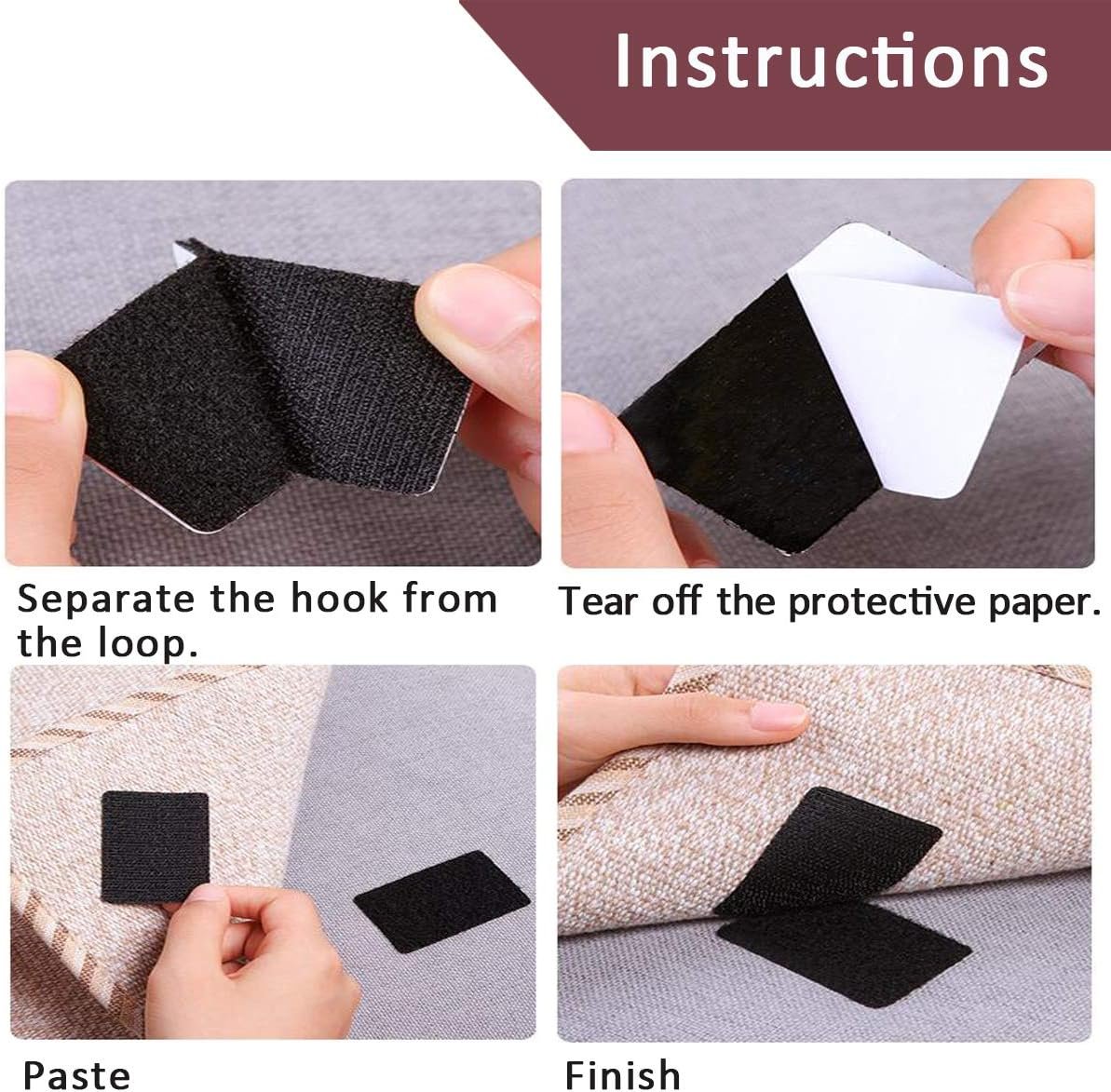 Hook and Loop Fasteners Strips White Double Sided Mounting Adhesive Tape for Home Office Organization (12 Pairs, 1.2x4 Inch)