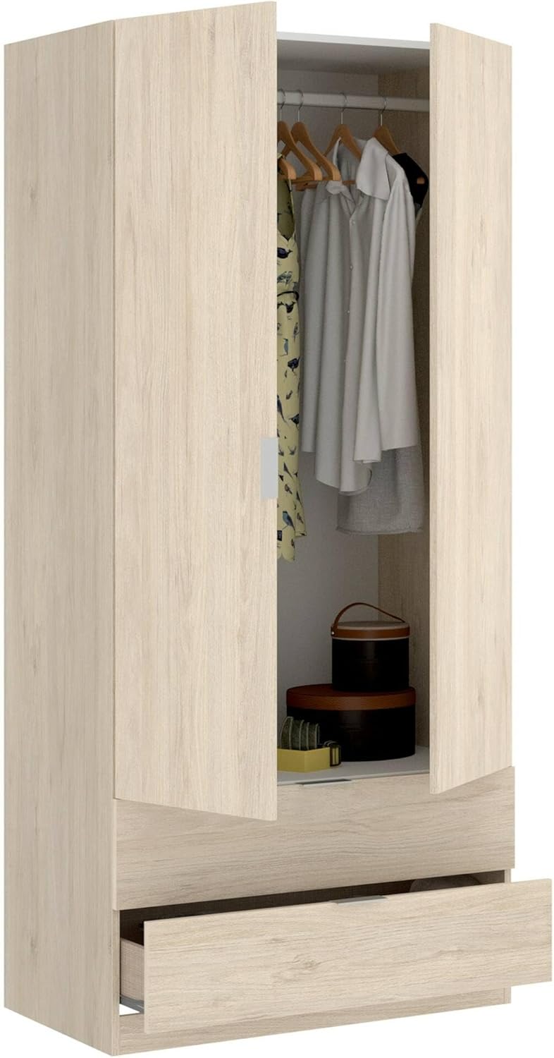 Dmora - Wardrobe Pisanino, Wardrobe for Bedroom, Wardrobe with 2 Hinged Doors and 2 Drawers, 81 x 52 x 184 cm, Oak