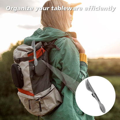 Reusable 4-in-2 Combo Camping Utensil Set, 2 Sets Spoon-Fork-Knife Travel Utensils, Portable Plastic Cutlery Backpacking Gear for Lunch Hiking Outdoor Survival (4, Green, Orange, Blue, Grey)
