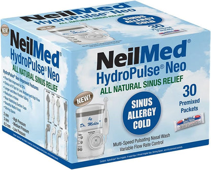 NeilMed HydroPulse Neo. Multi-Speed Electric Pulsating Nasal Sinus Irrigation System with 30 Sinus Rinse Premixed Packets.
