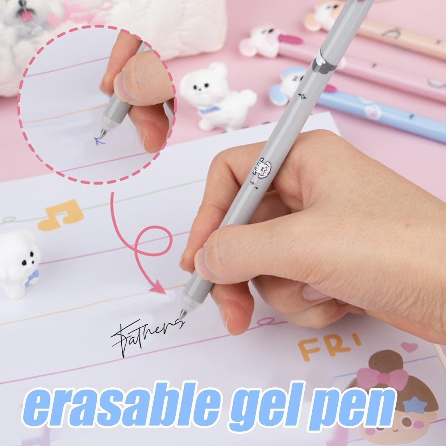 Cute Dog Pens for Kids - Erasable Ergonomic Gel Ink Pens,4X Portable Student Stationery, Cartoon School Supplies for Study, Meeting, Work, Daily Life