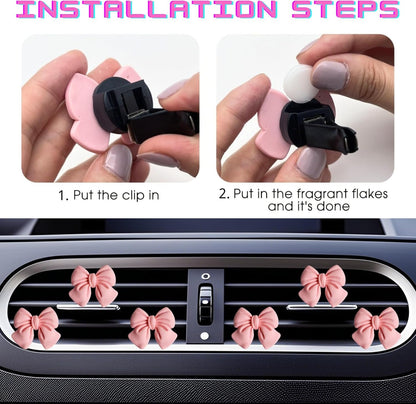 CasaPopz 6 pcs Pink Bow Car Air Freshener Coquette Cute Girly Car Decor Accessories Interior Aesthetic Car Decorations Stuff for Women Girl