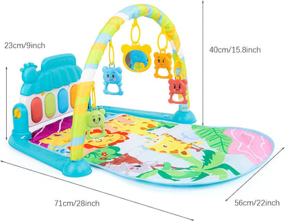 Besswin Baby Gyms Play Mat, Activity Center with Portable Play Piano Gym Mat & Lights Toy,Five Hanging Toys for Interactive Play Soft, Infant Tummy Time Mat Perfect Baby Toys for Age 0+（518A-25）