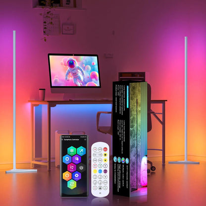 MIHEAL 2PCS Corner Floor Lamp, Synced Lights LED Control Floor Lamp RGB Light 56" Smart LED Corner Lamp App and Remote for Living Room Gaming Bedroom and Etc.