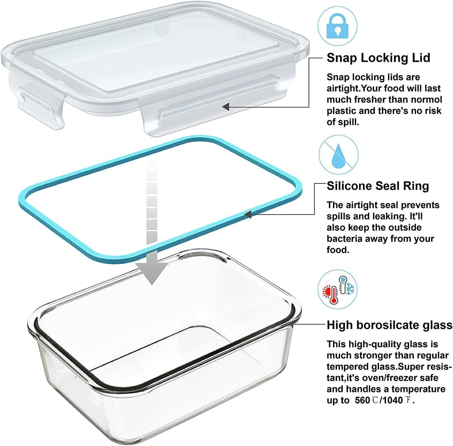 S SALIENT 18 Piece Glass Food Storage Set With Lids, Meal Prep Containers, BPA Free & Leak Proof (9 Lids & 9 Containers)