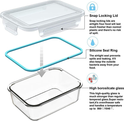 S SALIENT 18 Piece Glass Food Storage Set With Lids, Meal Prep Containers, BPA Free & Leak Proof (9 Lids & 9 Containers)