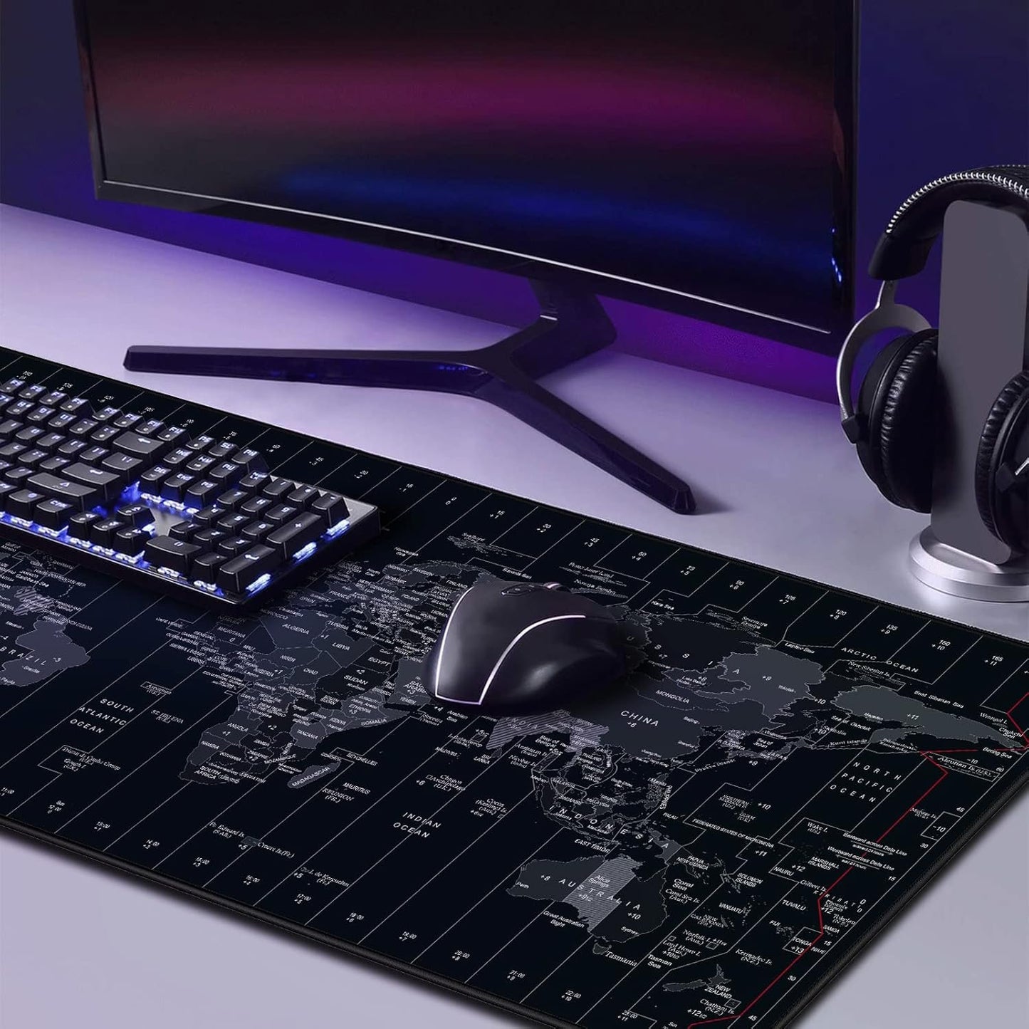 Anpollo Extended Speed Gaming Mouse Pad Large Size 35.4 x 15.7 inches Desk Mat Mousepad with Personalized Design - Black World Map