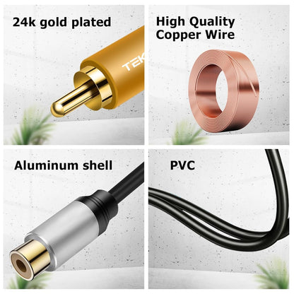 TEKERA RCA Splitter Cable 1 Male 2 Female, Gold Plated Plug Stereo HiFi Audio Adapter Y Cable (1 Pack)